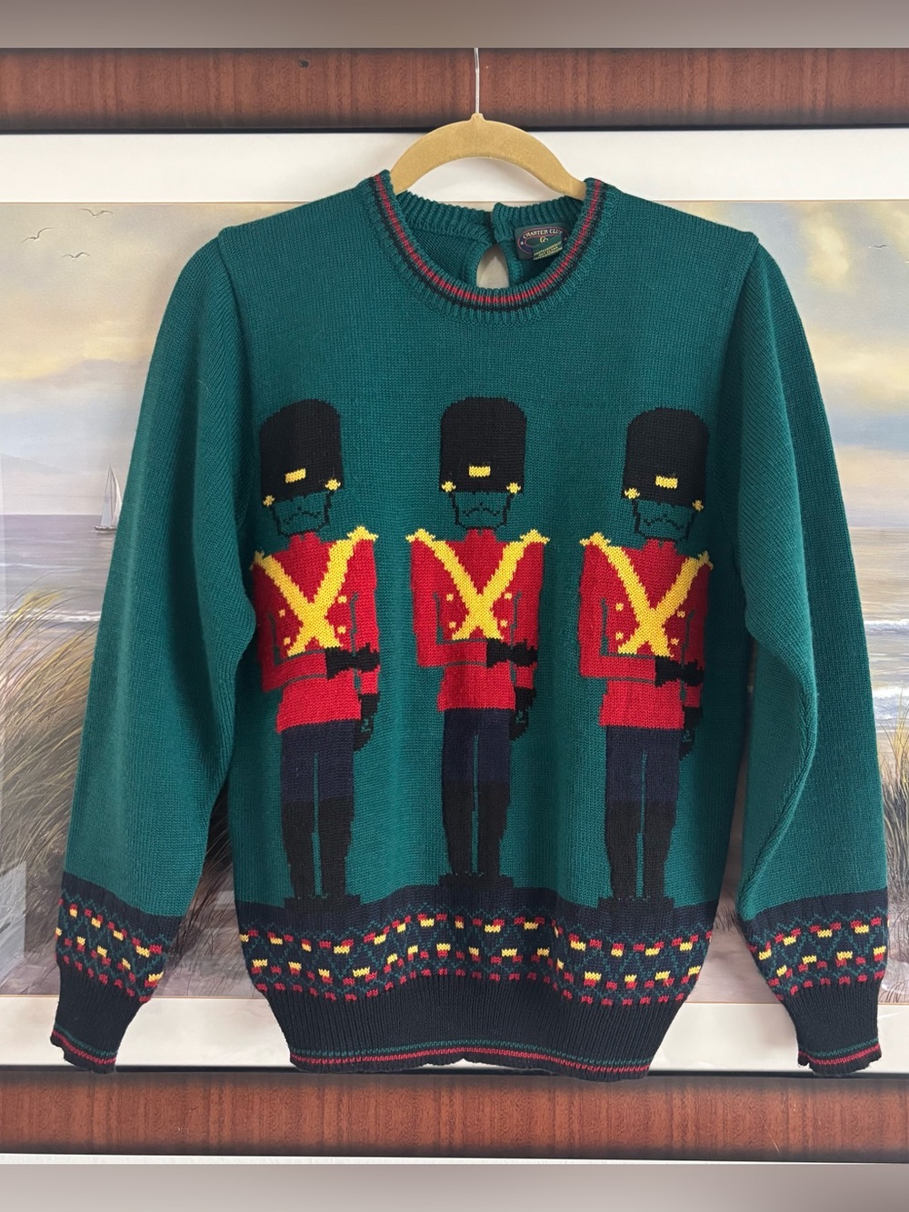 VTG Charter Club Jane Justin Toy Soldier Wool Blend Knit Sweater Green Keyhole S - Picture 16 of 16